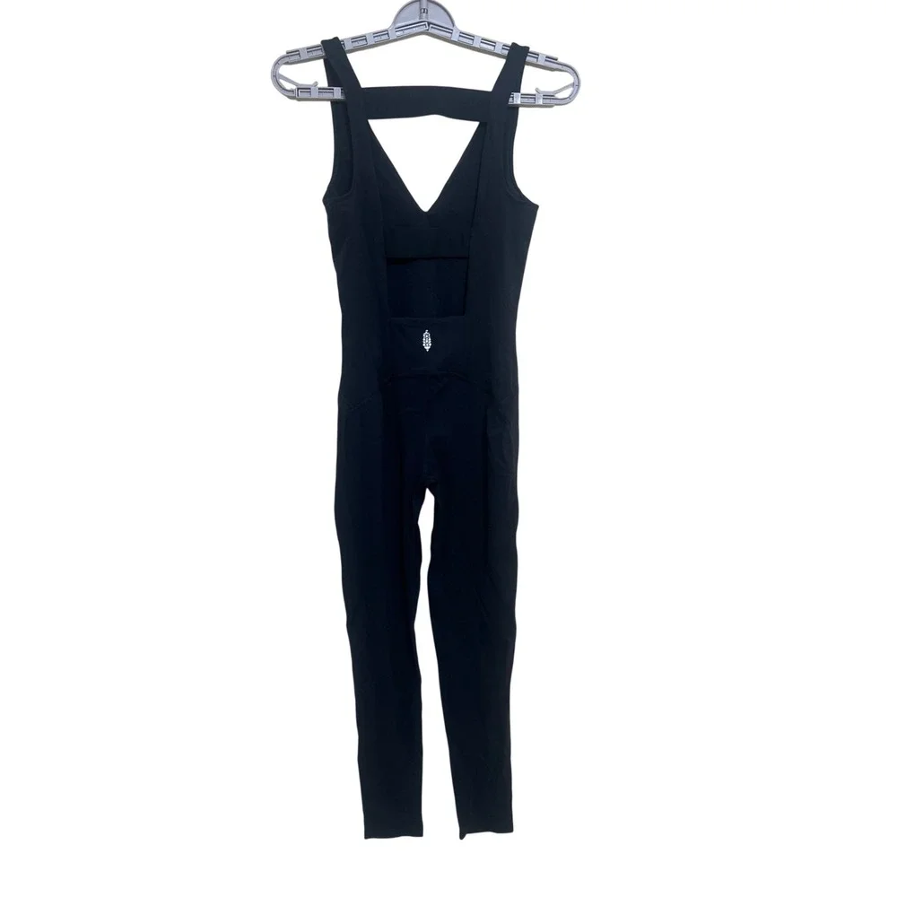 Free People Movement Jumpsuit Women XS Black Excellence Sleeveless V-Neck